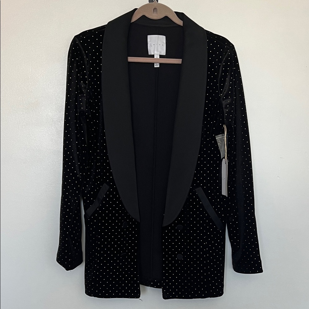 Leith Black Velvet Blazer with Gold Accents
